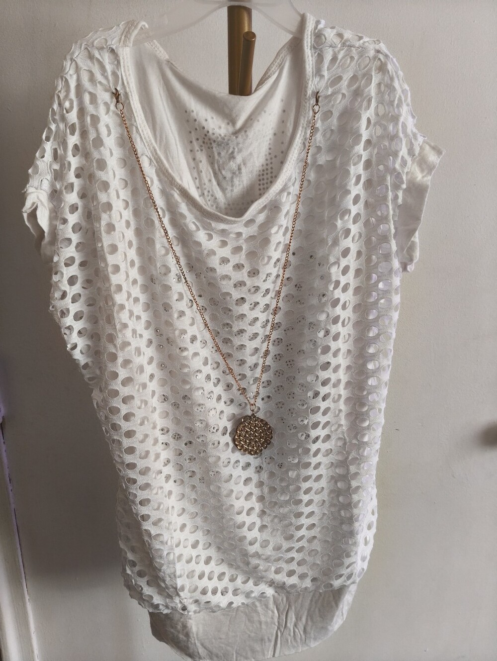 Women’s White Layered Mesh Short Sleeve Top